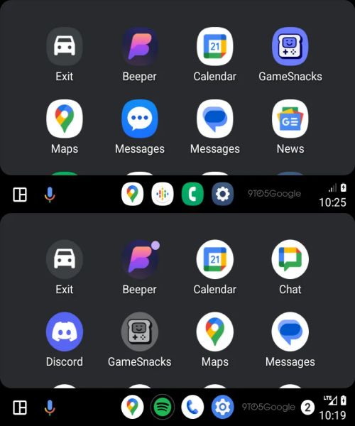 Nový dizajn ikoniek v Android Auto pre Samsung telefóny (hore)